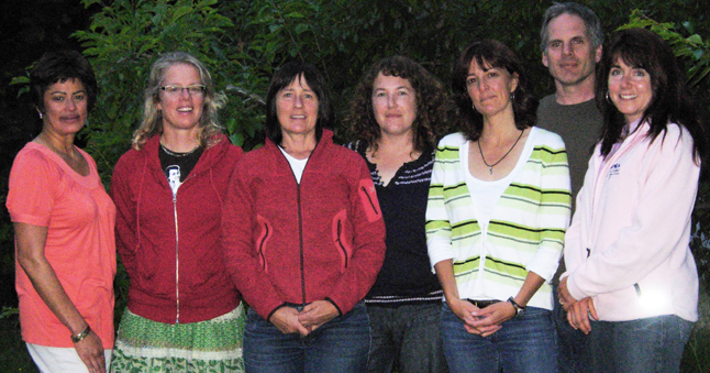 Shirley Berg (left), Josee Zimanyi, Mary Clayton, Christy Shaw, Susan Knight, Corin Flood and Lissa Cancilla-Sykes (right) are the people who make up the Free Trade Committee that is asking City Hall to declare Revelstoke a Free Trade town. Photo courtesy of Mary Clayton