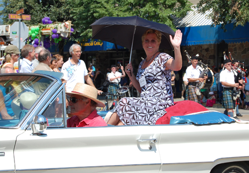 Loni Parker, Area B director for the Columbia Shuswap Regional District, waves to the crowd during the parade. David F. Rooney photo