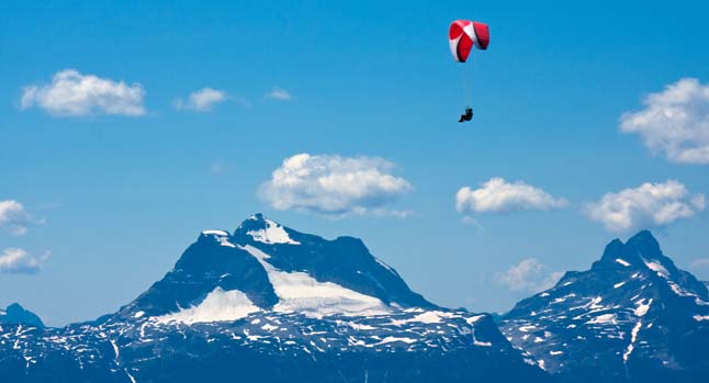 A para glider soars past Mount Begbie in this image captured by paraglider Bogdan Spineanu on Sunday. Photo courtesy of Bogdan Spineanu