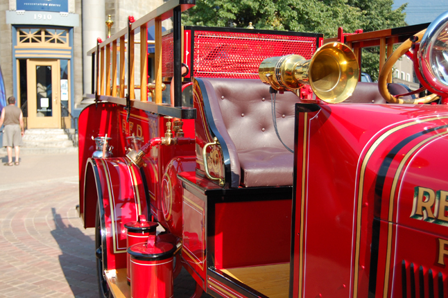 The paint and brasswork gleamed brightly on this antique fire truck which was part of the 2009 Homecoming Vintage Car Show-N-Shine on Friday. David F. Rooney photo