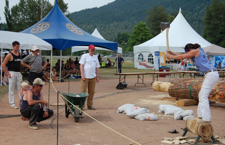 Danielle Tkach whacks wood during the Butcher Block competition at Timber Days. David F. Rooney photo