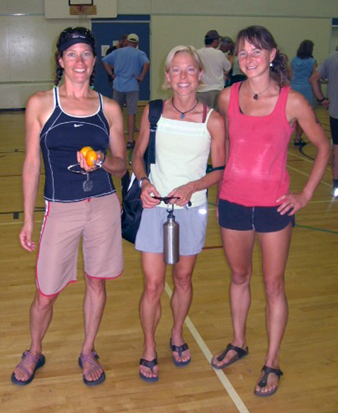 Revelstoke triathletes Sarah Newton (left) and Anne-Marie Gill (right) won third and second places, respectively, in the Salmon Arm Olympic Distance Triathlon this past Sunday. The first-place winner, Kathleen Wood of Kelowna, is in the center. Photo courtesy of Ryan Gill