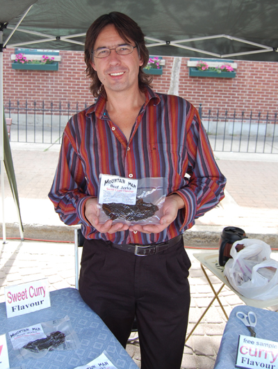 Jerky lovers will find Bob Lahue's stall particularly appealing. If you miss him at the market and can;t live without his Original-Flavoured Jerky — or the curry or teriyaki flavours, too — you can reach him at 250-837-9154. David F. Rooney photo