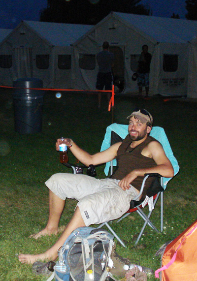 After a long day fighting the Glenrosa Fire, this firefighter wanted to do nothing more than kick back in the camp in Westbank and drink an iced tea. Photo courtesy of Ben Parsons 