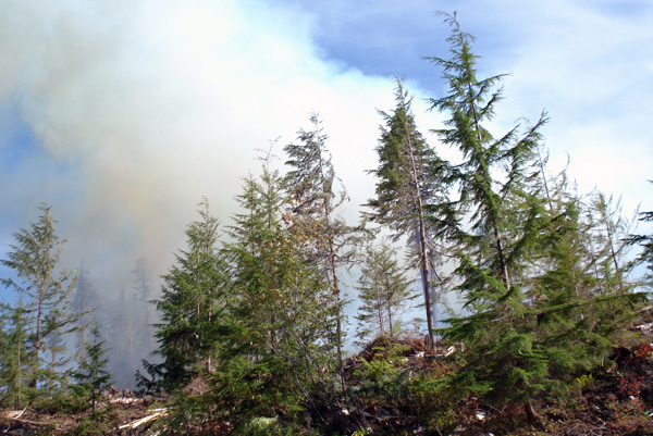 Smoke billows over a ridge at Perry River. Photo courtesy of Ben Parsons