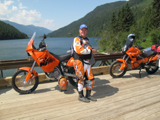 Gary DeBlock takes five with his bike near Kimberley. He and Rich Hamilton are heading south to Mexico along the Continental Divide. Photo courtesy of Robin Suopanki