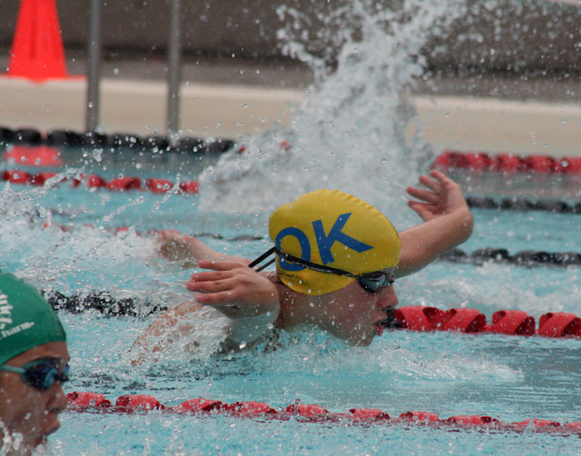 Emily Pfeiffer swims Butterfly at the provincial championships. Photo courtesy of Connie Pfeiffer