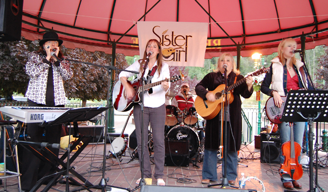 Well, they sure weren't a railroad band, but Sister Girl was well worth seeing and hearing at Grizzly Plaza this evening. The band has a shot at winning the prestigious international NewSong Contest (see the story in the Arts section of The Revelstoke Current to learn more). David F. Rooney photo