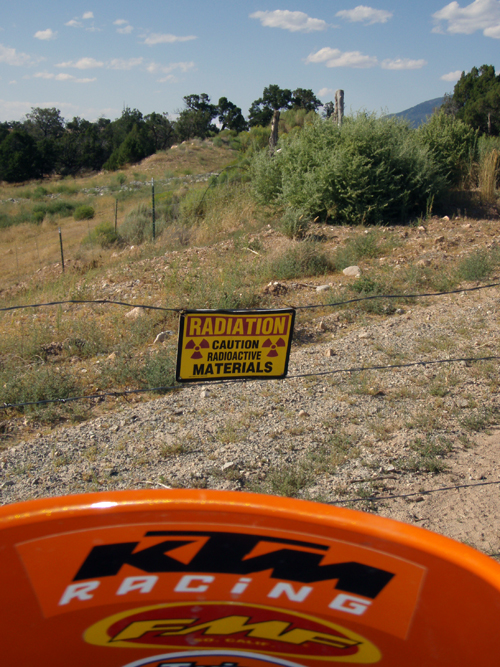 Hmmm. Here's something you don't often see: radiation warnings on a fenced-off road. Hamilton and DeBlock ran into this outside a town in Utah. Photo courtesy of Rich Hamilton