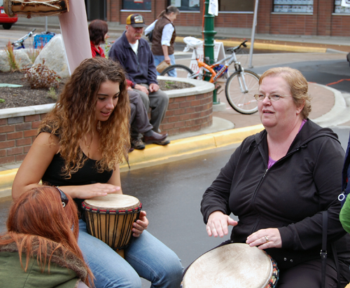 People who like drums had a great time trying out Angela Roy's drums. David F. Rooney photo
