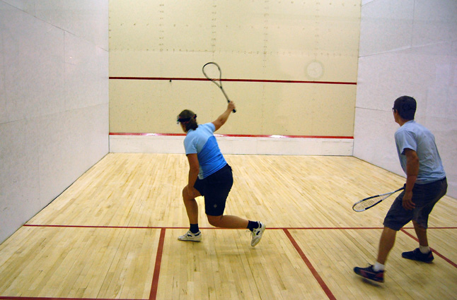 Karin Wahlstrom and John Malthais enjoy a game of squash at the squash club downtown, perhaps practicing their techniques for the upcoming Bear’s Den Classic III squash tournament, which takes place October 15-18. Players will be coming from all over the interior. Divisions include Men’s A, B, C and D as well as Ladies’ A/B and C/D. Many local players will be taking part as well. It is a Squash BC-sanctioned tournament and there will be free admission for spectators. According to Kevin Dorius the local squash league is going as well. “League matches are played every Thursday from 7 pm until 10 pm,” he said. “Spectators are more than welcome.” David F. Rooney photo