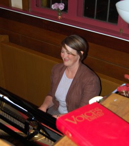 online-voices-pianist Lida Carey was the very accomplished accompanist during the Voices for Hospice rehearsal on Tuesday night. David F. Rooney photo