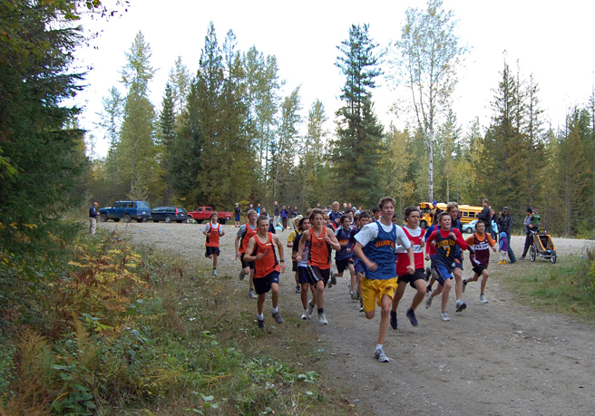 High School boys from Revelstoke, Vernon, Salmon Arm and Pleasant Valley faced a 5.5-kilometre course in Wednesday's cross-country race. David F. Rooney photo
