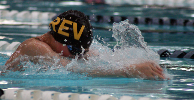 Christina Hui powers through the water during her leg of the relay race that earned the RSS swim team a gold medal. Photo courtesy of the RSS Athletics Department