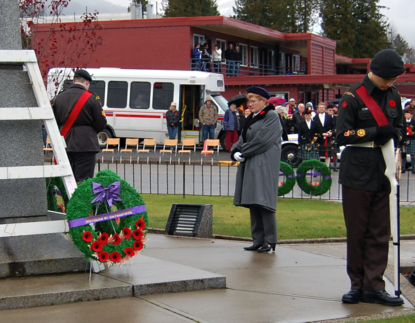 Branch 46 President Sue Driediger honours the dead after laying a wreath on behalf of the Royal Canadian Legion at the Cenotaph. David F. Rooney photo