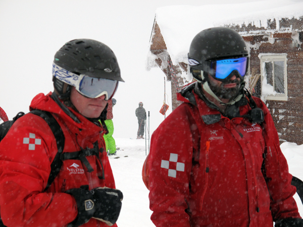 Ski Patrollers Troy Leahey (left), RMR's senior avalanche forecaster, and professional Ski Patroller Scott Dixon were ready for the slopes. Photo courtesy of Karilyn Kempton/Revelstoke Mountain Resort