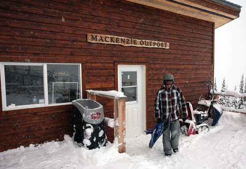 A boarder leaves the Mackenzie Outpost for a run on the slopes. Photo courtesy of Karilyn Kempton/Revelstoke Mountain Resort