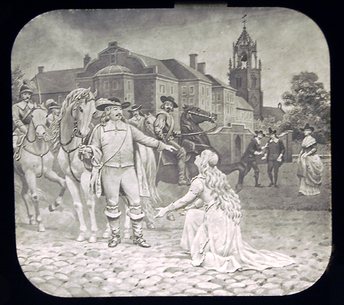 The heroine of The Curfew Must Not Ring Tonight begs Oliver Cromwell to spare her beloved. He refused. Slide courtesy of the Nickelodeon Museum