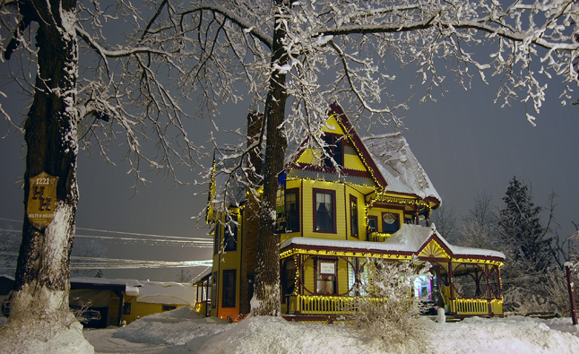 Stephanie Ballendine's Amble Inn is simply outlined in yellow lights.  David F. Rooney photo