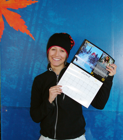 Isabelle Lynch (qualifying tomorrow) shows off her Rad Boob Calendar, a fundraiser for breast cancer research. Karen McColl photo 