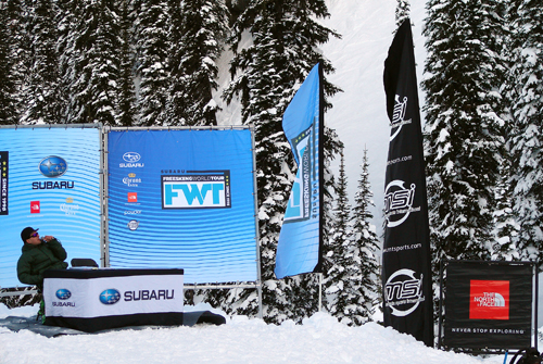 An announcer tells the crowd who's doing what at the Freeskiing World Tour on RMR during the qualifying races on Wednesday. Karen McColl photo