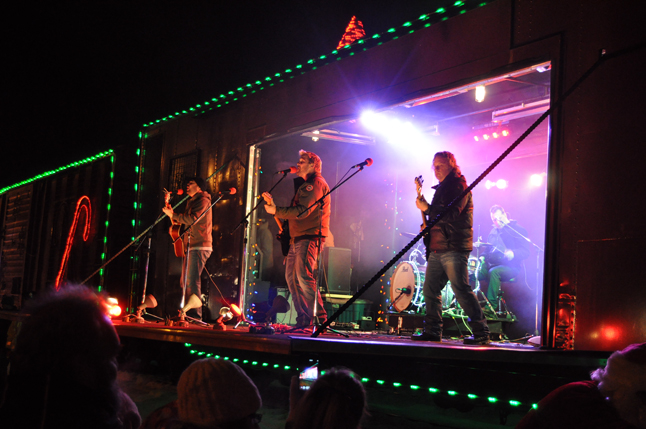 The CPR Holiday Train rolled into Revelstoke Friday at 6 pm with Canadian entertainers oDoc Walker, Miss Emily, and the Brothers Dube .The annual train raises money and food donations for food banks right across the country. David F. Rooney photo