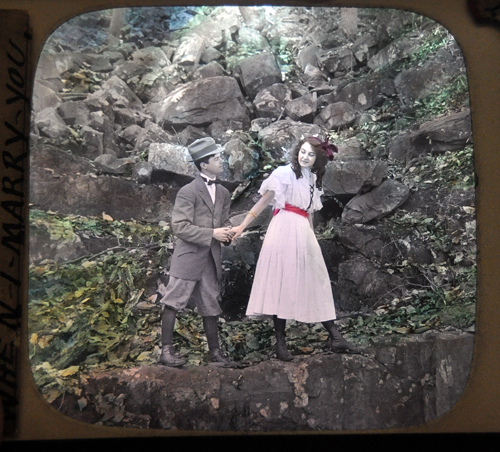 This is one of the slides that illustrate the 1906 song, When I Marry You, that will be sung by Robyn Abear  during this year's Grand Victorian Magic Lantern Show at the Nickelodeon Museum on Friday and Saturday.  David F. Rooney photo