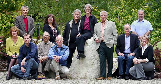 Columbia Basin Trust’s Board. Back row (left to right): Paul Peterson; Denise Birdstone; Garry Merkel, (retired); Laurie Page, Vice-Chair; Gord DeRosa; David Raven. Seated left (left to right): Cindy Gallinger; Andru McCracken; Am Naqvi; Kim Dean. Seated right (left to right): Greg Deck, Chair; Wendy Booth. Missing Rick Jensen. Photo courtesy of the Columbia Basin Trust