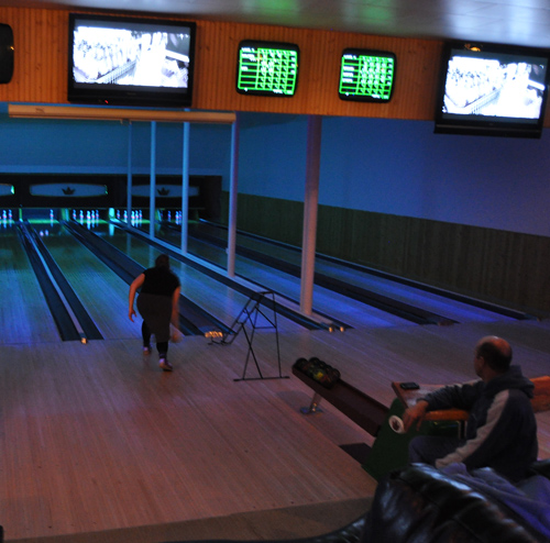 Retro-Glow Bowling at The Cabin was a black-light special... all you needed to completely capture that late-60s feeling were some Jimi Hendrix posters. The Cabin is also holding Totally Board Movies. Please click on the image to  consult the Spirit Fest brochure. David F. Rooney photo