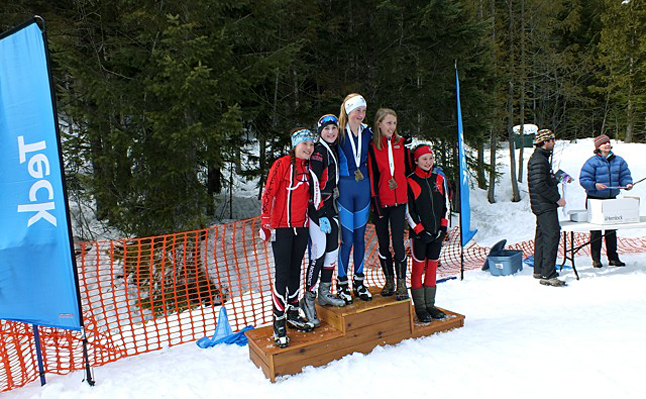 300 metre free technique sprint- far left, 4th place Alana Brittin, and 2nd from right, bronze medallist Elizabeth Elliott. Sarah Newton photo