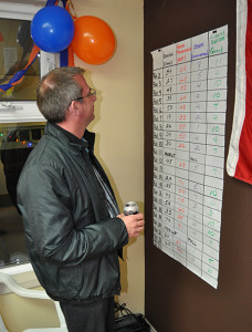 NDP volunteer Martin Ralph looks at the local Revelstoke voting results. The NDP took this city. David F. Rooney photo