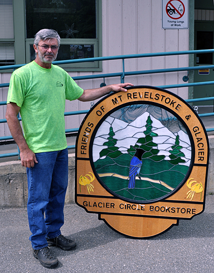 Rick Devlin and his wife Candy were the lucky winners of the silent auction for this historic Friends of Mount Revelstoke and Glacier sign. The couple bid $600 for it and will install the stained glass portion of it in their home. Tghe money will go towards paying off the Friends tax debt to the Canada Revenue Agency. Congratulations on this acquisition. David F. Rooney photo