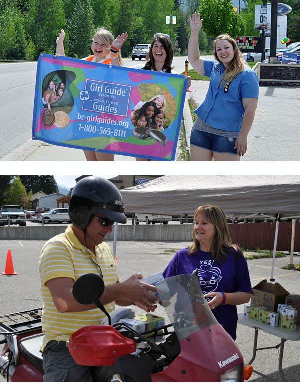Revelstoke's Girl Guides were out in force at Farwell Plaza on Saturday offering a drive-through cookie sale. Guide leader Roma Threatful said that people who missed the event and still want to purchase Girl Guide cookies can call her at  250-837-3615. David F. Rooney photo