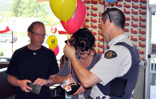 You never know who you're going to meet when you walk in McDonald's Restaurant on McHappy Day. On Wednesday, Const. Shannon greeted diners and offered them chocolates or other small items for a small donation. Most patrons of the restaurant were happy to chip in and donate cash to the campaign, which raises money for Ronald McDonald Charities. David F. Rooney photo