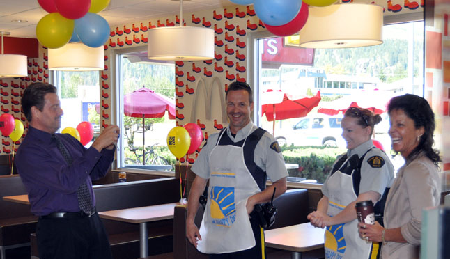 Restaurant owners Kevin and Cathy Blakely always have fun with their McHappy Day guest workers. David F. Rooney photo
