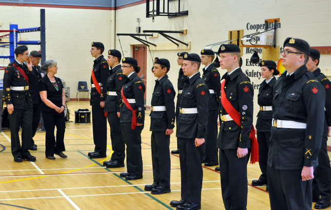 Cadets of the 2458 Roc ky Mountain Rangers stand at attention as Acting Mayor Linda Nixon inspects then at the start of the unit's 2013 Annual Ceremonial Review. David F. Rooney photo