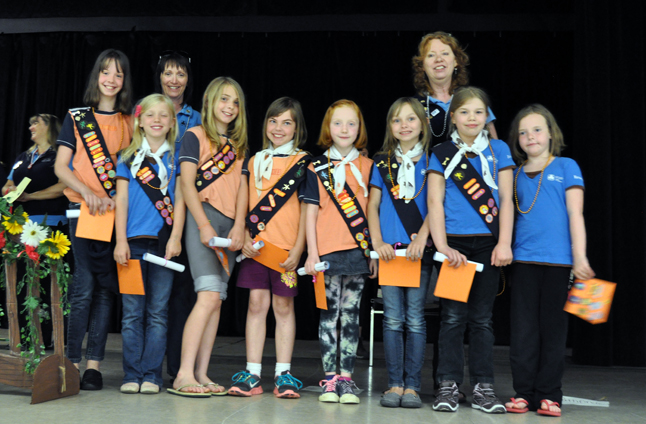 These smiling young ladies are from the 2nd Revelstoke Brownies. In back are Kallie Kampman, Tawny Owl Kelli Redman and Brown Owl Nancy Jenson. In front are Arwynn Russell, Cassie Whyte, Hailey Vigue, Sophia Page, Avery Sewchuk, Ashlyn Sharp and Sydnie Poland. David F. Rooney photo