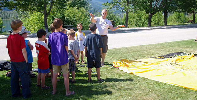 Alan and his stepson, Sam Larson (who already has three tandem paragliding flight in his belt) demonstrated equipment, explained how paragliding works, and shared some amazing photos from their flights. Daniel Blackie photo courtesy of the Revelstoke branch of the Okanagan Regional Library