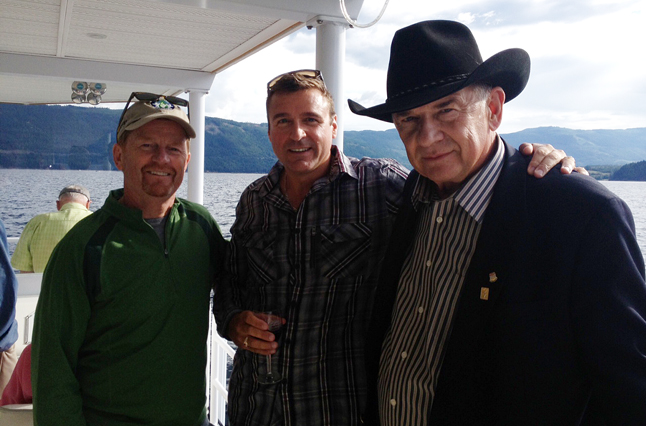 Local BC Liberal riding vice-president Peter Bernacki (right) found himself sailing the political water with Health Minister Terry Lake (left) and Transportation and Infrastructure Minister Todd Stone on Okanagan Lake where he attended a party fundraising event a couple of weeks ago. Photo courtesy of Peter Bernacki
