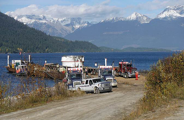 BC Hydro’s newest turbine arrived at Mica Generating Station on October 20, 2013, after being transported by barge down the 200 kilometre-long Kinbasket Reservoir. The stainless steel turbine is 6.45 metres in diameter and weighs 137.5 tonnes – the equivalent weight of four humpback whales. Mica was originally designed to hold six generating units, but only four were installed when the station was constructed in the 1970s. BC Hydro is now working to add two new generating units at Mica that will provide an additional 1,000 megawatts of capacity to the system. The new turbine will power the sixth generating unit currently under construction. Andritz Hydro manufactured the turbine in Germany. It was transported over 13,000 kilometres by sea, road and barge before arriving at Mica Generating Station this week. The turbine for the fifth generating unit was delivered following the same route in June 2013. Photo courtesy of BC Hydro