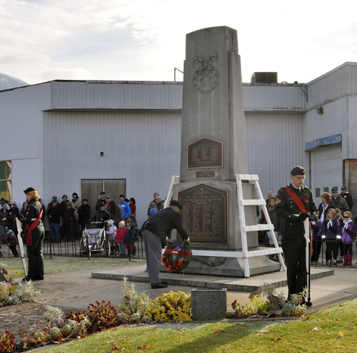 Geoff Horn of Royal Canadian legion Branch 46 lays a wreath at the base of the cenotaph on behalf of the government of Canada. David F. Rooney photo