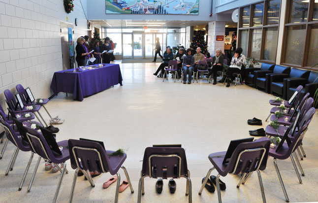Every year women across Canada commemorate the massacre in different ways. Here in Revelstoke, the comemmoration is organized by the Women's Shelter. This year it was held at noon on Friday, December 6, in the main hall of the Community Centre. David F. Rooney photo
