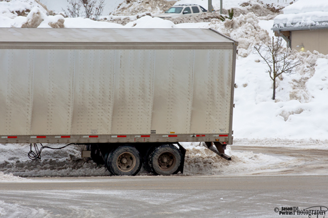 The truck had become stuck in a snow bank after an errant turn towards the Trans Canada Highway. Jason Portras photo