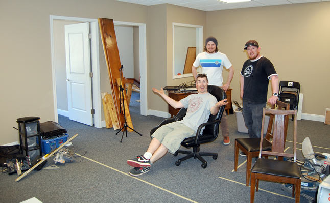 Stoke FM's Scott Duke looks pleased to be moving the independent radio station, which you can hear at 92.5 FM into new digs at 111 Second Street East next door to Benoit's Wine Bar. He and friends Mike Stevens (left) and Mark Ludge spent Monday morning moving equipment and furniture into a small office suite on the second floor. They expect to have everything in place by Friday. Looks great, guys. David F. Rooney