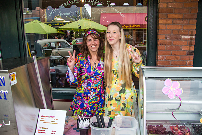 Two beautiful young ladies — yes, that's Coffee House owner Karen Powers and one of her staff from — Conversations Coffee House dressed in 1960s fashion in honour of the event. Jason Portras photo