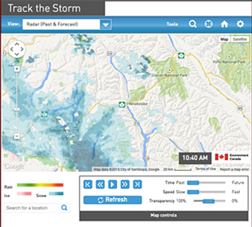 Revelstoke and the surrounding region received about 30 centimetres of the white stuff and while it appears to be tapering off, a winter storm warning is in effect. Click on the map to view the animation. Environment Canada animation courtesy of The Weather Network