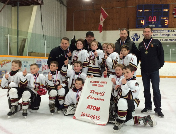 The Revelstoke Atom Team followed the Revelstoke trend and won their Playoff Championship on Sunday night. The game was in Sicamous vs the Lumby Stars. Photo courtesy of Alexandra Farrugia