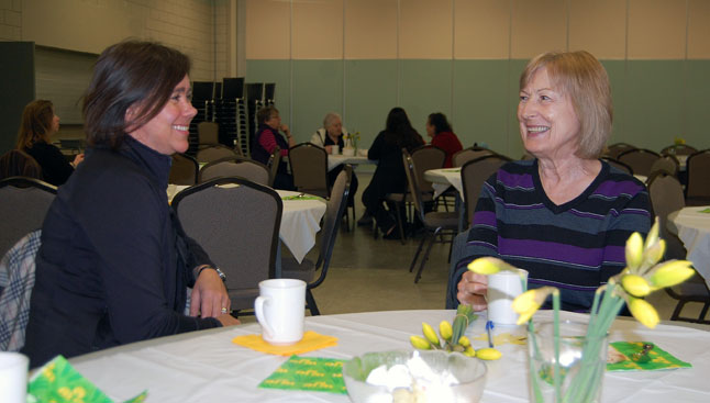 Kim McTaggart and Judy Barrett enjoy themselves during the Daffodil Tea. David F. Rooney photo