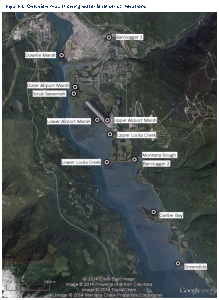 Map of wetland water level monitoring stations. Please click on the image to see a larger version. Map courtesy of BC Hydro