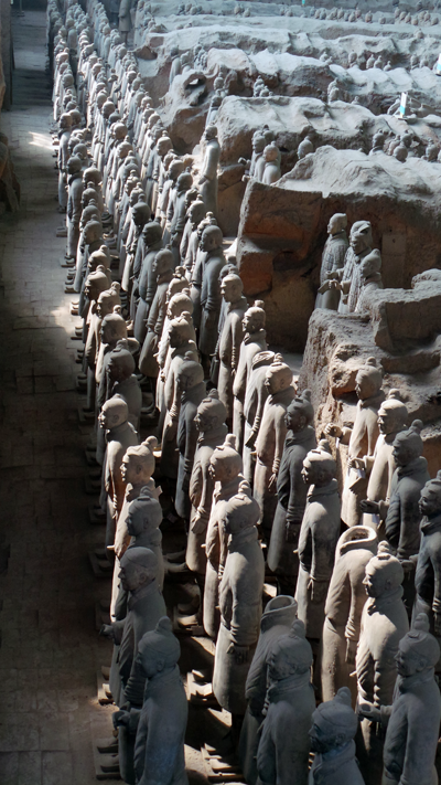 The Terracotta Army was discovered in 1974 to the east of Xi'an in Shaanxi province by farmers digging a water well.  For centuries, occasional reports mentioned pieces of terracotta figures and other fragments such as roofing tiles, bricks and chunks of masonry. This discovery prompted Chinese archaeologists to investigate, revealing the largest pottery figurine group ever found in China. Mark McKee photo